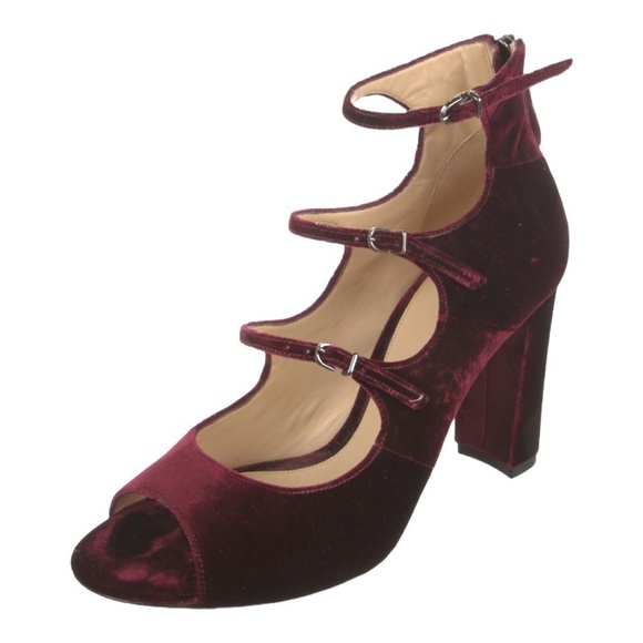 ALEXANDRE Birman Kyle Velvet Mary Jane Block Heels Pumps Burgundy 10 40 - Picture 1 of 13
